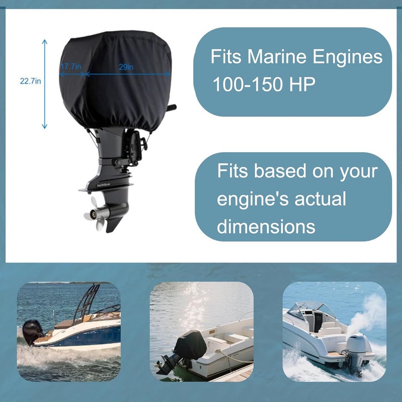 NorthBoat Outboard Motor Armor Cover for Heavy Duty Outboard Engine fits 100-150 HP 29×17.7×22.7 inches Saltwater Resistant UV Degradation - Image 4